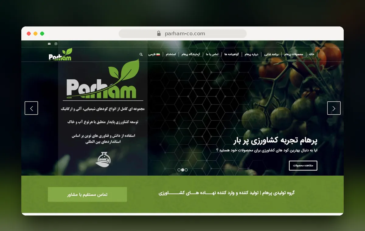 طراحی سایت گروه تولیدی پرهام