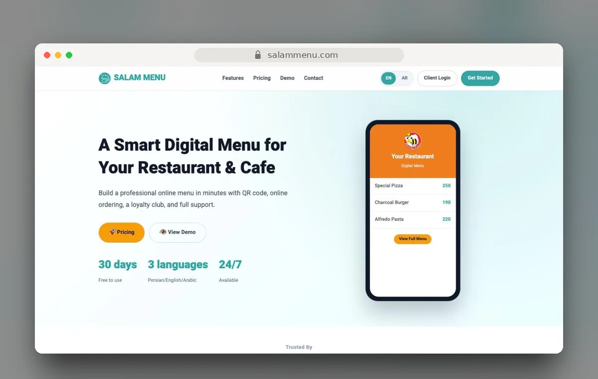 طراحی سایت Salam Menu